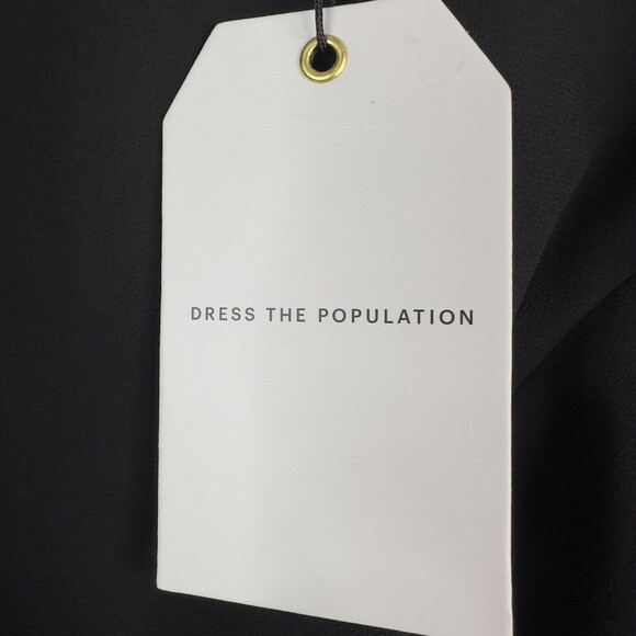 Dress the Population Paola Black Chiffon Mini Dress Blouson Sleeve Tiered NWT - Picture 11 of 15